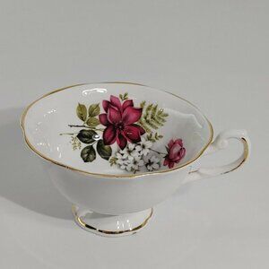 Vintage Royal Dover England White Floral Gold Rim Bone China Footed Tea Cup